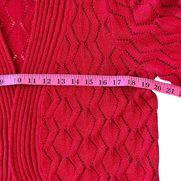 TanJay Red Open Front Women's Crochet Knit 3/4 Sleeve Cardigan Size Medium - Picture 2 of 9